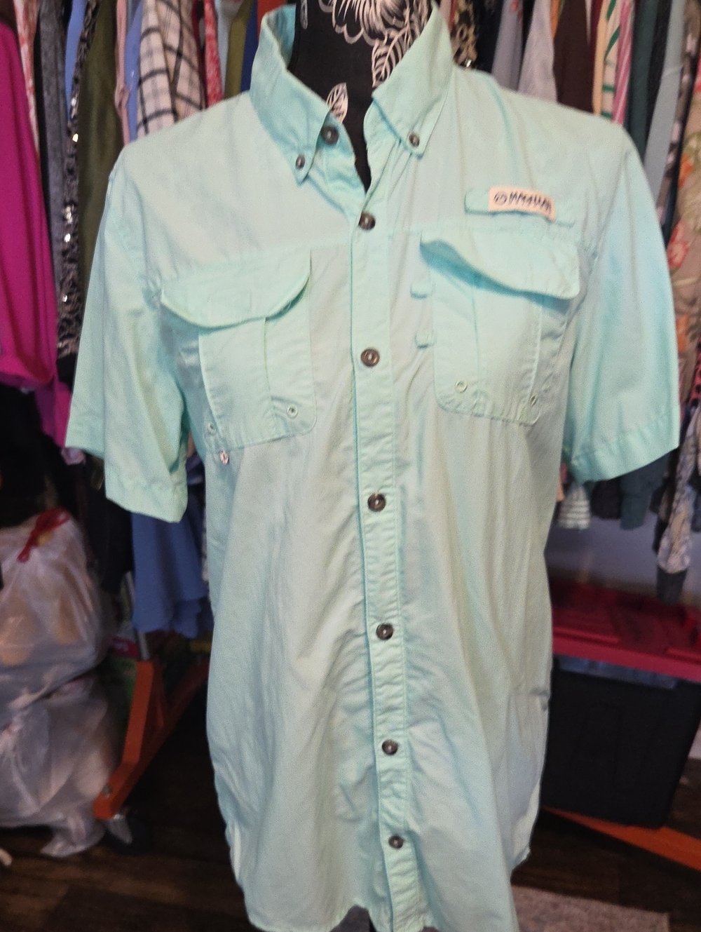 Magellan Outdoors Light Aqua Short-Sleeve Button-Down Shirt